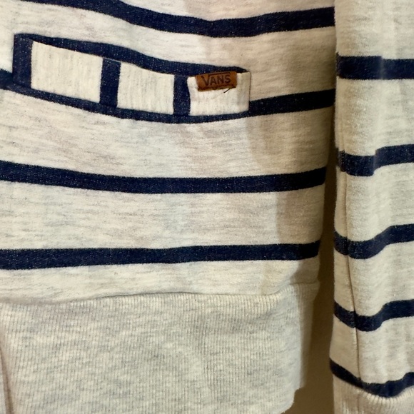 EUC Vans Off The Wall Womans Twee Grey Blue Stripes Button Down Jacket Size L - Picture 4 of 6